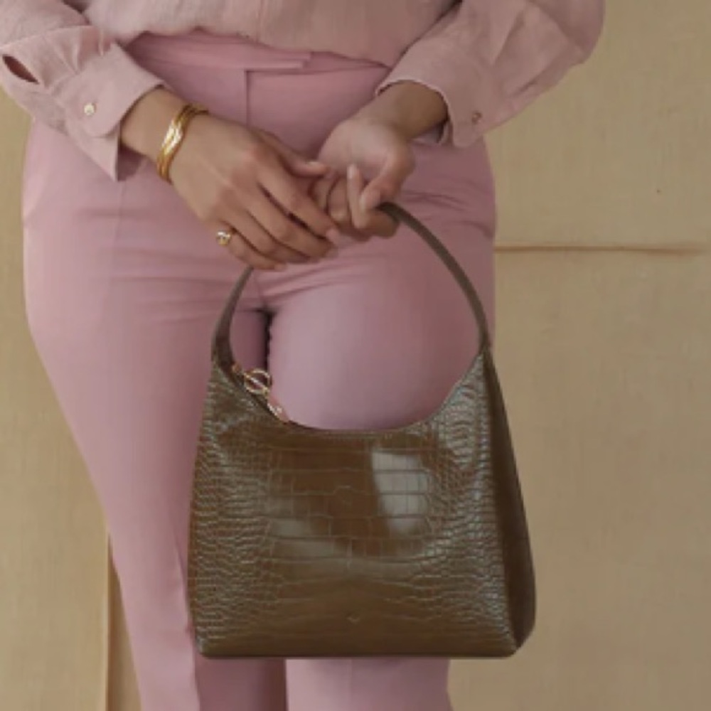 Ela Chestnut Croc Marlo Bag